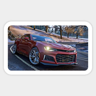 Camaro ZL1 Cartoon Drawing Action Print Sticker